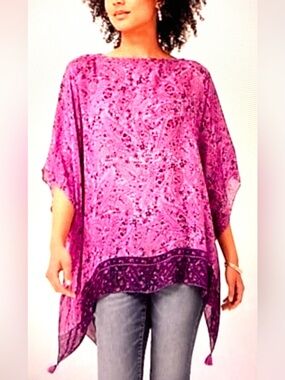 J. Jill Paisley Tassel Poncho